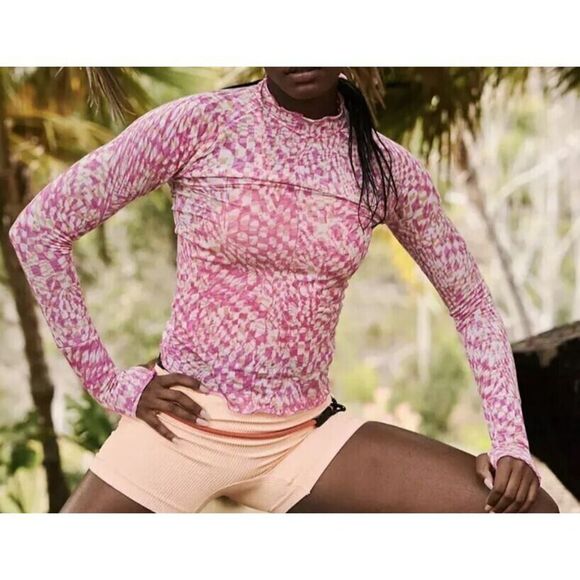 Free People Movement OB1137901 Women's Sz M Pink High Jump Printed L/S Mesh Top - Picture 8 of 9